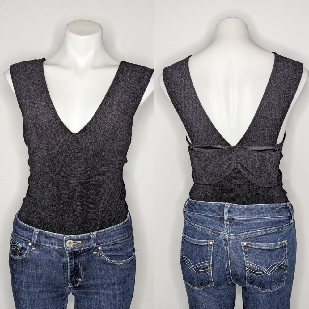 Express Black V Neck Bow Back Sleeveless Bodysuit Tank Top S